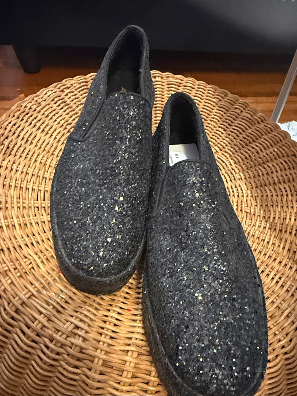 Aldo Black Glitter Slip-On Shoes